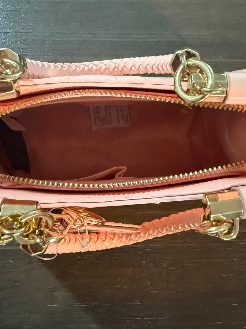🛍 NWT 🛍 bebe Pink Patent Braided-Handle Satchel , WITH CARD HOLDER 🛍